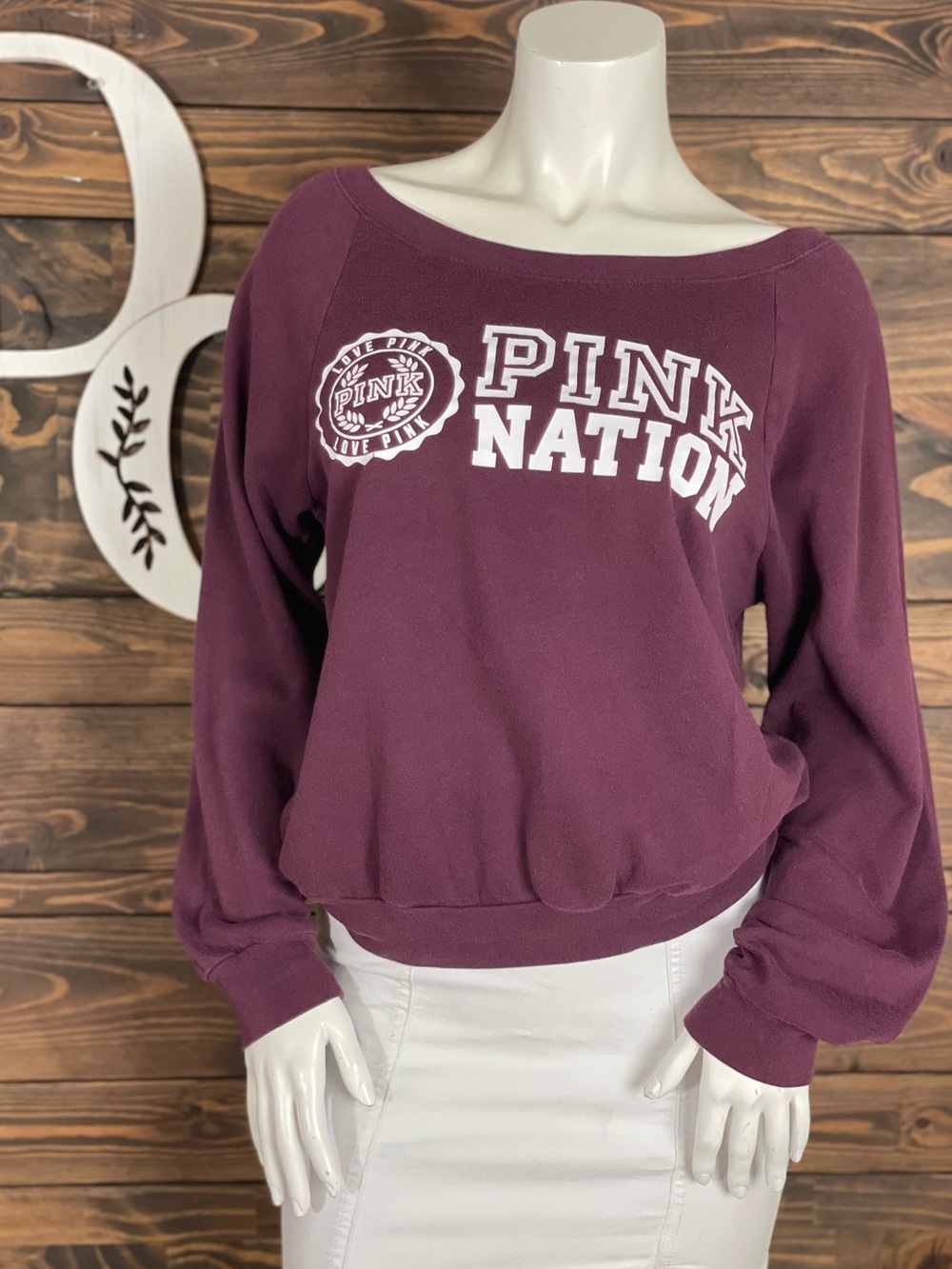 PINK Victoria's Secret | Wide-Neck Pullover Sweatshirt Burgundy Maroon Love Pink